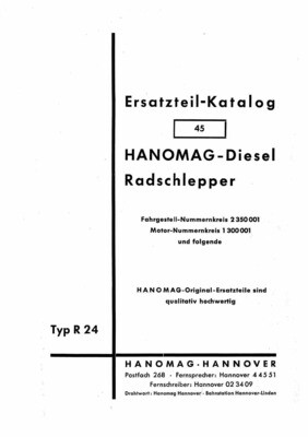 Hanomag R24, Ersatzteilliste Nr.45 Hanomag R24, Ersatzteilliste Nr.45