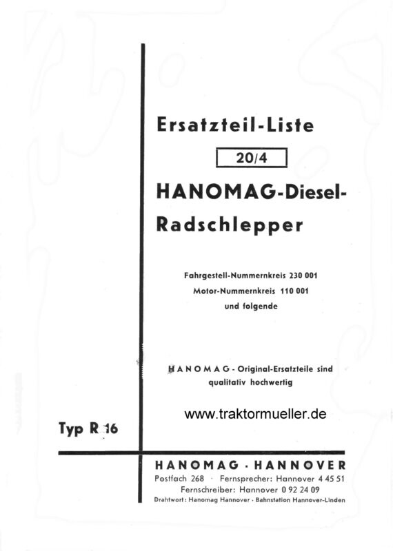 Hanomag R16, Ersatzteilliste Nr. 20 - 4 Hanomag R16, Ersatzteilliste Nr. 20 - 4