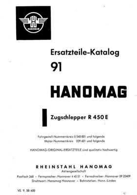 Hanomag R450E, Ersatzteilliste Nr.91 Hanomag R450E, Ersatzteilliste Nr.91