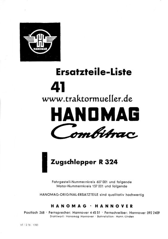 Hanomag R324A - R324B Ersatzteilliste Hanomag R324A - R324B Ersatzteilliste