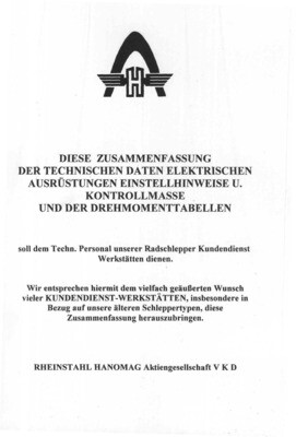 Techn. Daten, Hanomag R12 - Brillant 600 Techn. Daten, Hanomag R12 - Brillant 600
