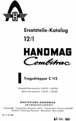 Hanomag Tragschlepper C112 Combitrac Ersatzteilliste Nr. 12 - 1 Hanomag Tragschlepper C112 Combitrac Ersatzteilliste Nr. 12 - 1