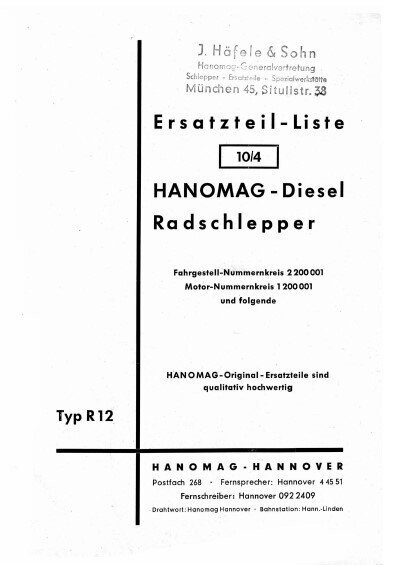 Hanomag R12 - R12 KB Ersatzteilliste Nr. 10-4 Hanomag R12 - R12 KB Ersatzteilliste Nr. 10-4