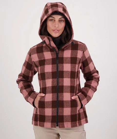 Swanndri Seattle v2 Wool Hoodie Rose/Coffee Check