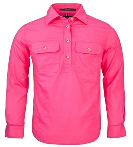 Kids Pilbara Closed Front L/S Shirt Hot Pink