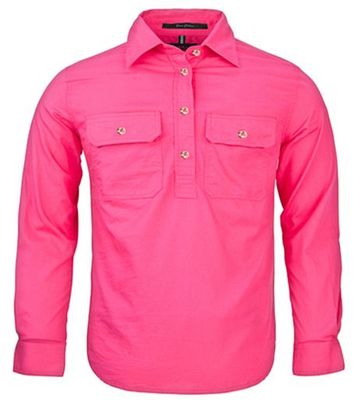 Kids Pilbara Closed Front L/S Shirt Hot Pink Kids Pilbara Closed Front L/S Shirt Hot Pink