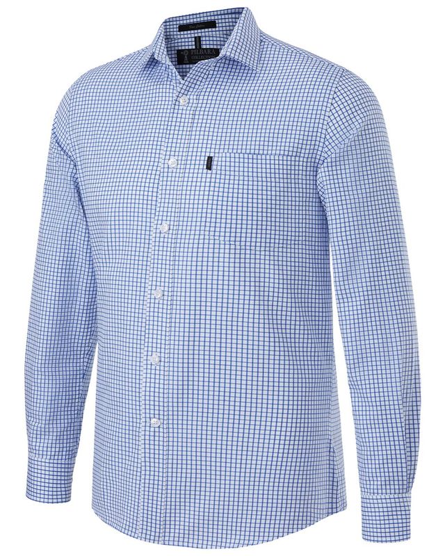 Men's Pilbara Check L/S Shirt Blue-White