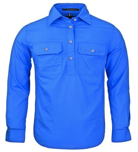 Kids Pilbara Closed Front L/S Shirt Cobalt Blue