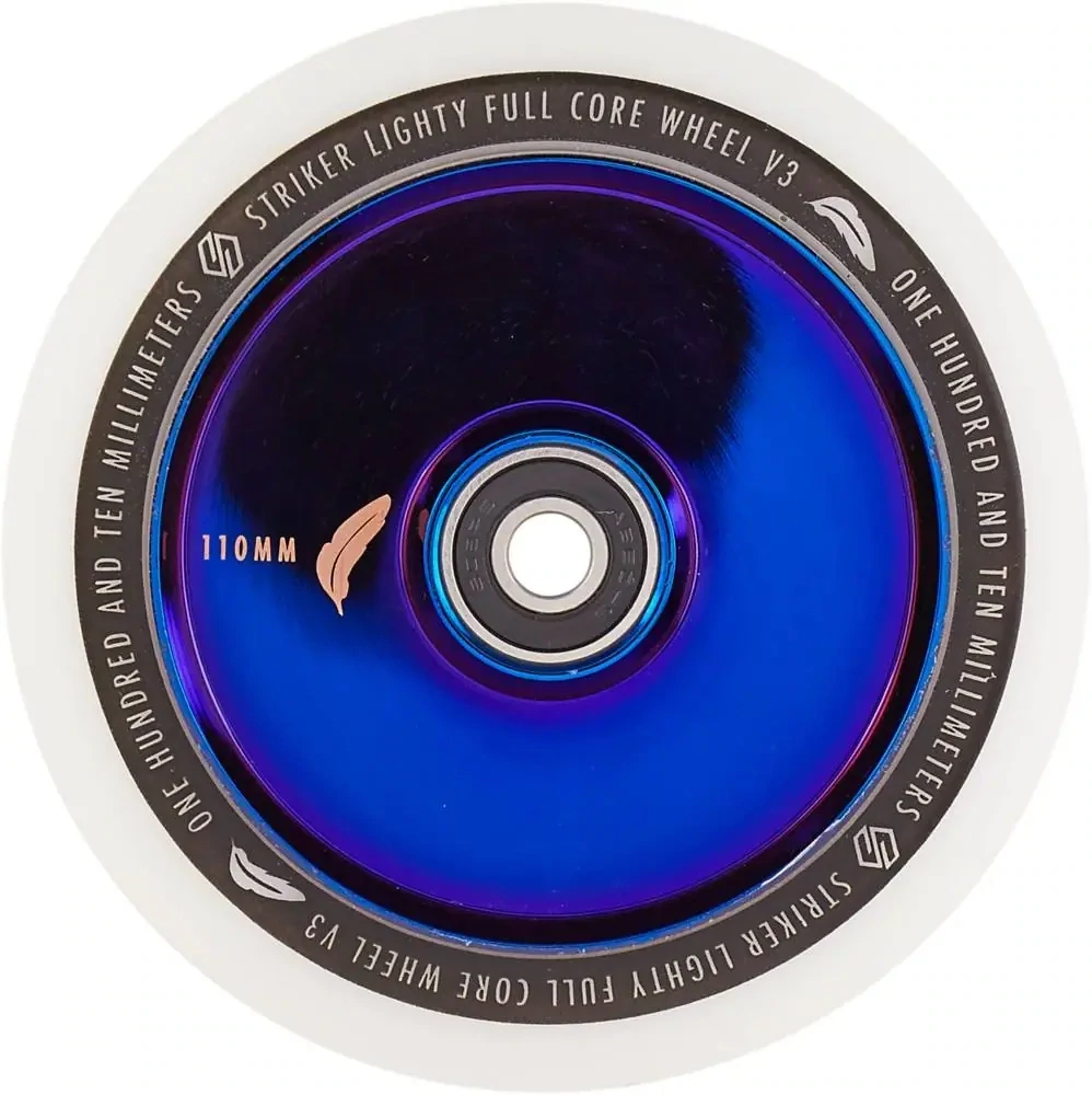 Striker Lighty Full Core V3 White Pro Scooter Wheel Blue Chrome (1)