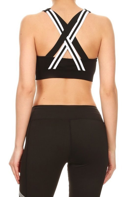Black & White Cross-Back Sports Bra Black & White Cross-Back Sports Bra