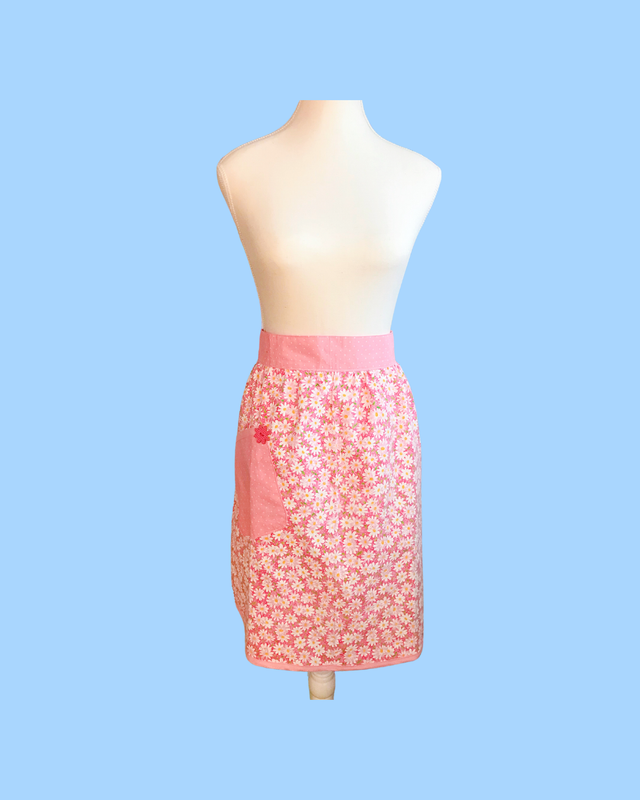 Handmade Light Pink Daisies with Polka Dots and Pocket Apron - Made by Fran