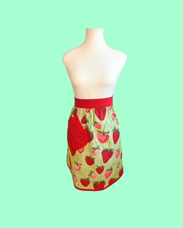 Handmade Strawberries with Polka Dots &amp; Pocket Apron - Made by Fran