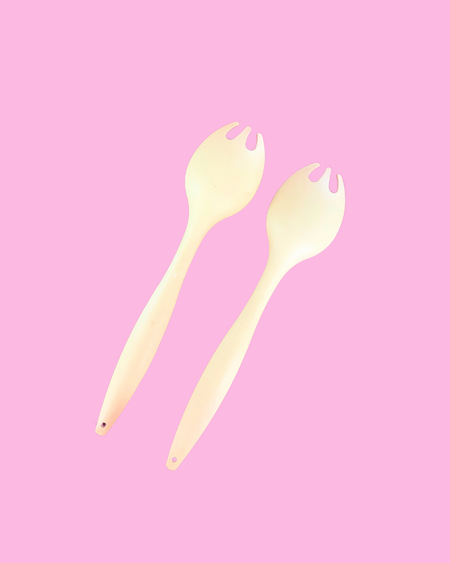 Vintage Tupperware Light Yellow Salad Utensils 2 pc. Set