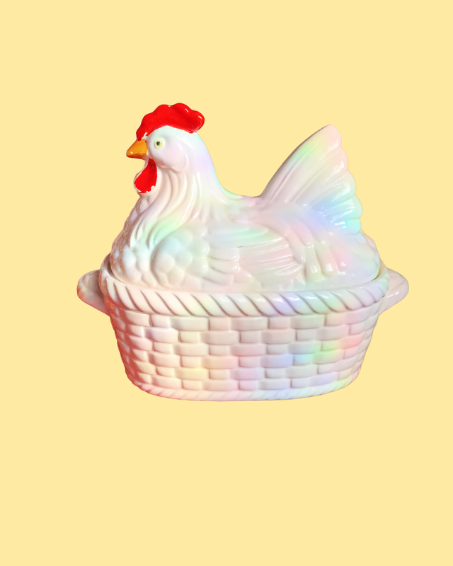 Vintage Rooster Ceramic Dish with Lid Made In Japan
