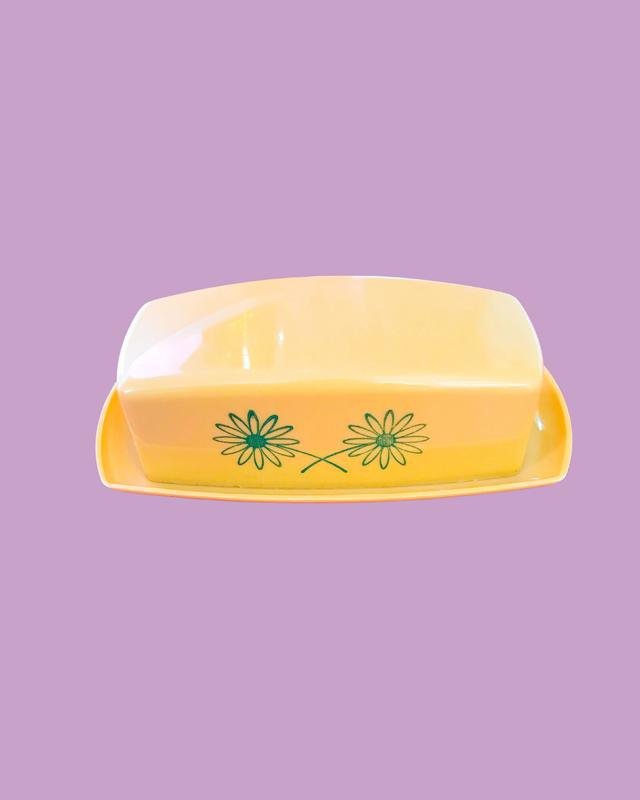 Vintage MCM Butter Dish with Flowers (1950&#39;s / 1960&#39;s)