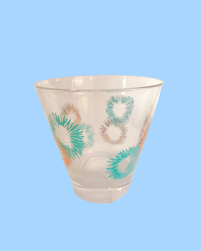 Vintage Clear Glasses with Turquoise &amp; Gold Burst Decor (1950&#39;s / 1960&#39;s) - Not Frosted