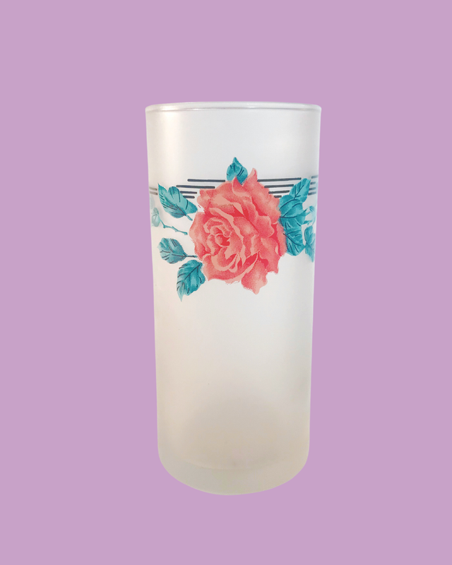 Vintage Frosted Glass with Rose and Stripes Decor