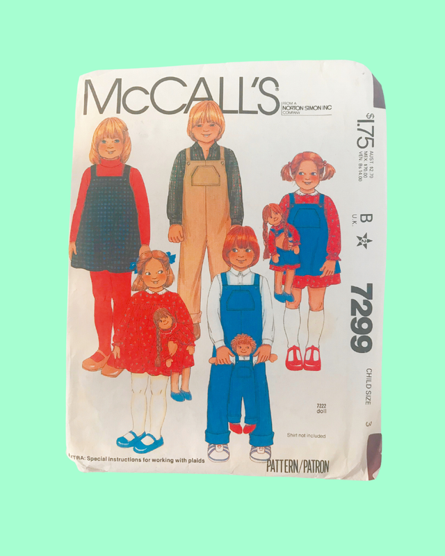 Vintage McCall&#39;s Pattern #7299 for Children&#39;s Dress, Jumper &amp; Overalls (1980) - USED