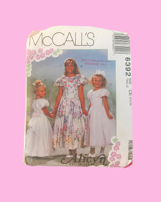 Vintage McCall&#39;s Alicyn Exclusives Pattern # 6392 Children&#39;s and Girl&#39;s Dress with attached Petticoat (1993) - USED