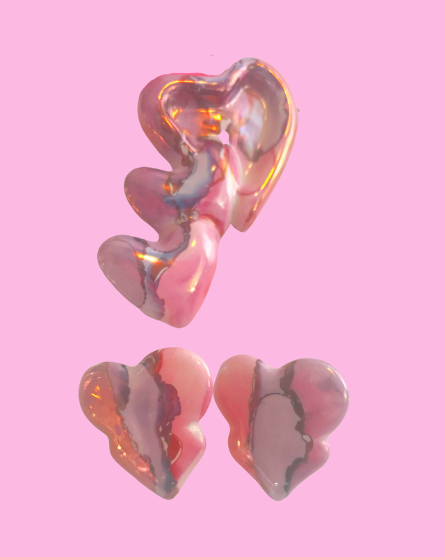 Vintage and Handmade Heart Pin and Earrings