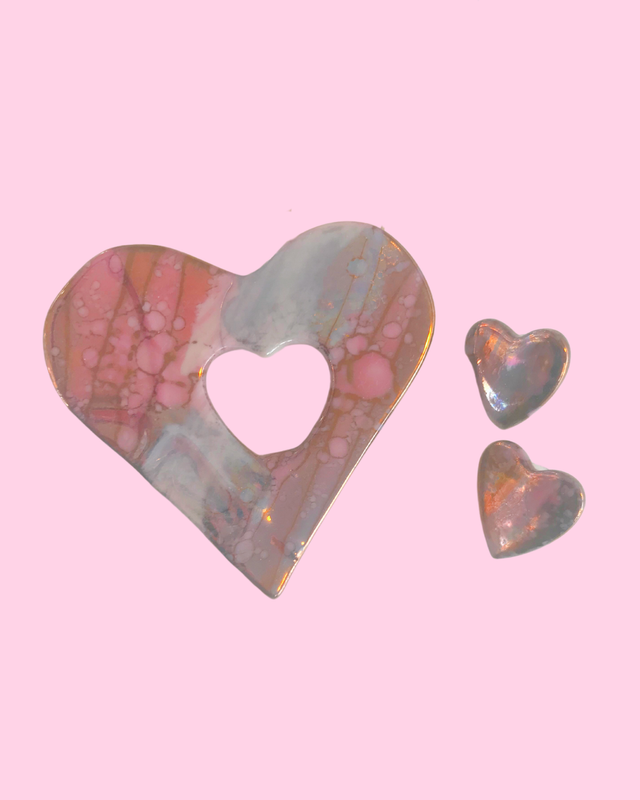Handmade and Vintage Heart Pin and Earrings
