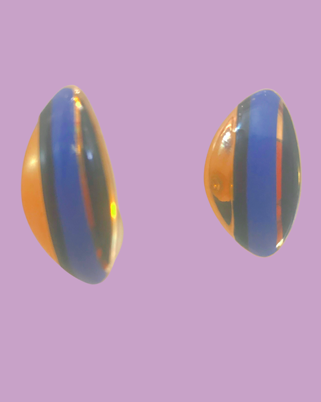 Vintage Blue, Black and Gold Earrings