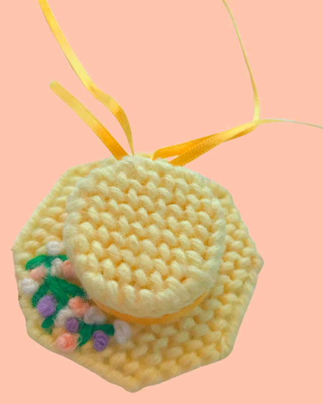 Vintage and Handmade Yellow Crochet Hat Pin