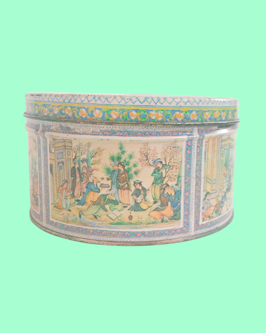 Vintage Ben Rickert Persian Canister Tin - Circle - 5.5 inches across x 3 inches tall