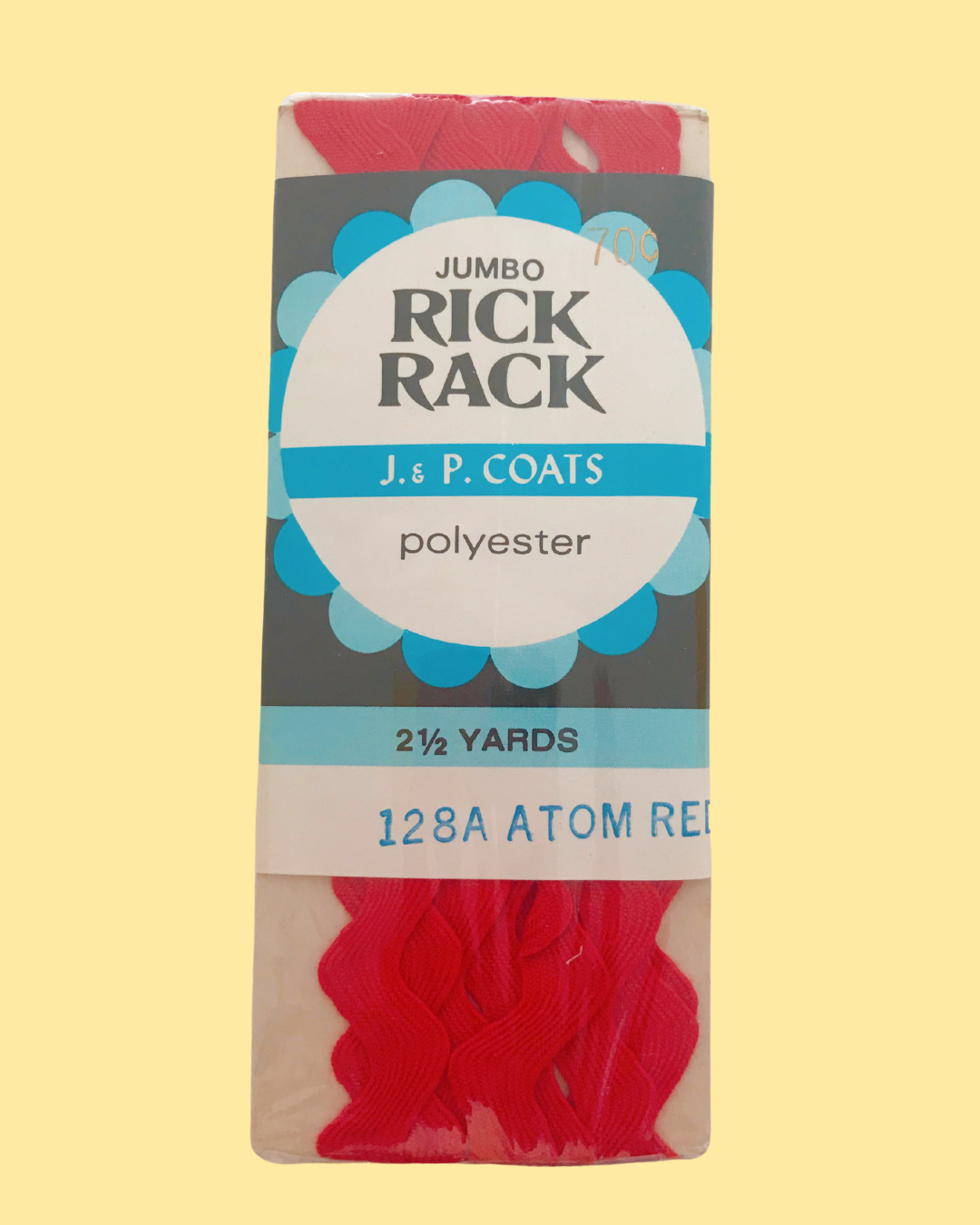 Vintage J. &amp; P. Coats Jumbo Rick Rack -128A Atom Red - 2.5 yards