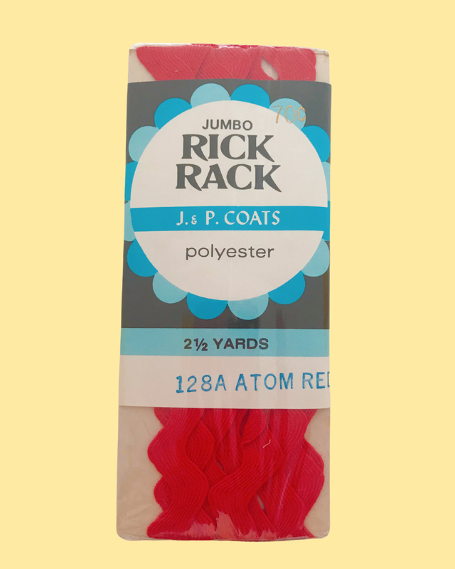 Vintage J. &amp; P. Coats Jumbo Rick Rack -128A Atom Red - 2.5 yards