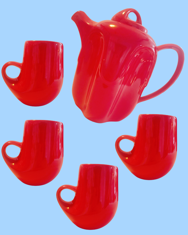 Red Tea Pot &amp; Mug Nestling Set - 6 pc.