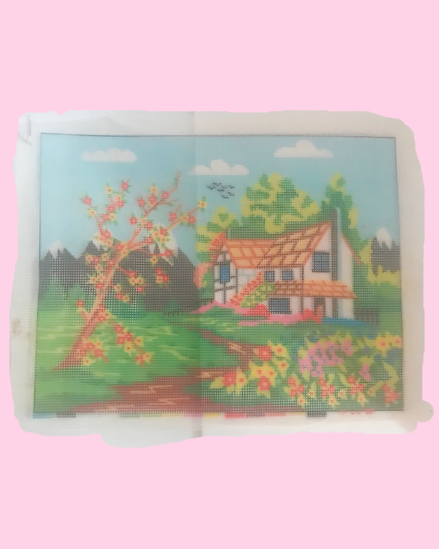 Vintage Farmscape Needlepoint Canvas 15 in x 12 in