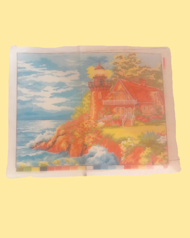 Vintage Seascape Needlepoint Canvas 15 in x 12 in