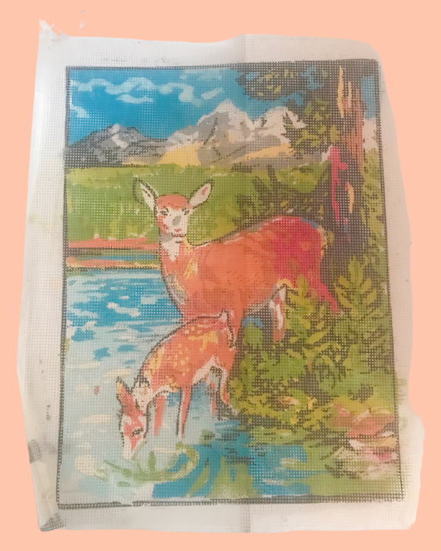 Vintage Deer Needlepoint Canvas 17 in x 12.5 in
