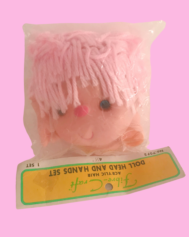 Vintage Fibre-Craft Acrylic Hair Doll Head and Hands Set 4 1/2 inches