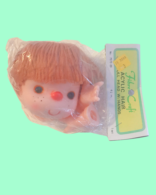 Vintage Fibre Craft Acrylic Hair Doll Head with Hands 4 1/2 inches