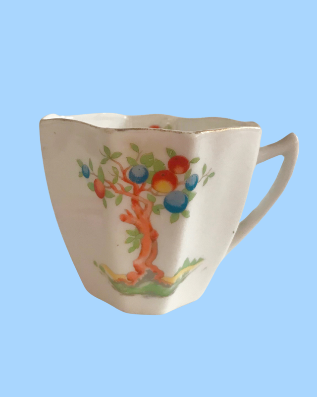Vintage China Tea Cup with Fruit Tree and Flowers