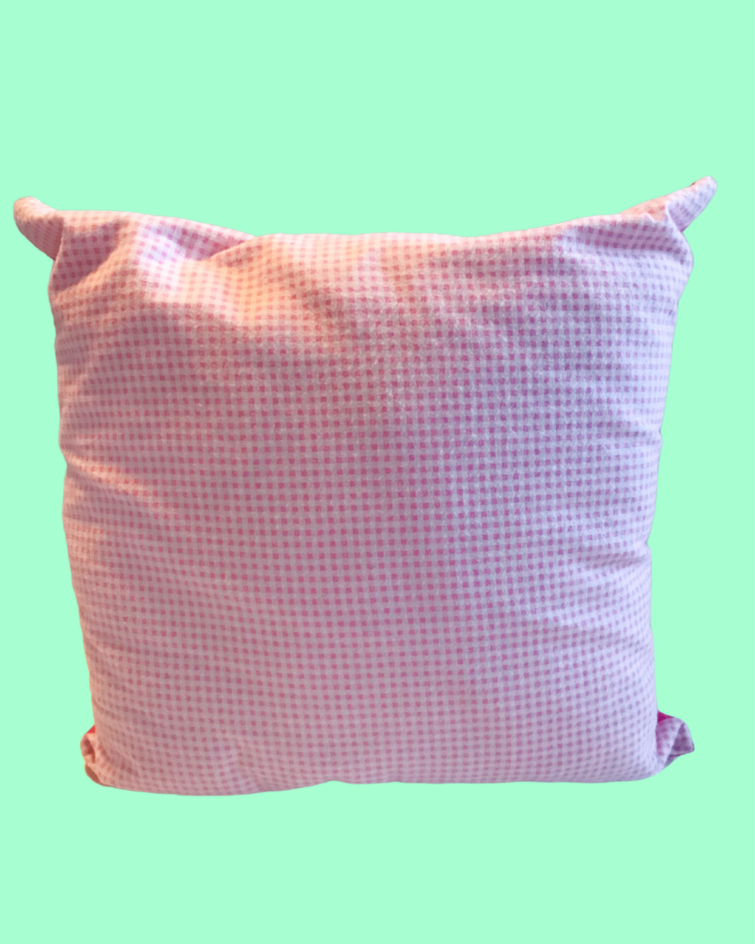Handmade Pillow with Pink &amp; White Checks and Hot Pink Back