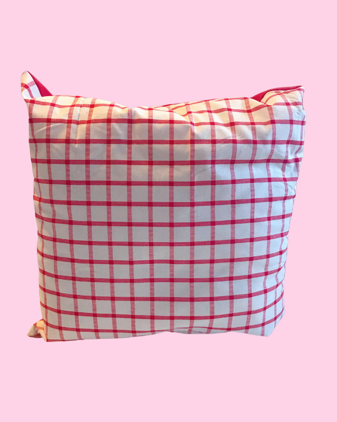 Handmade Pillow with Red and White Checks and Red Back
