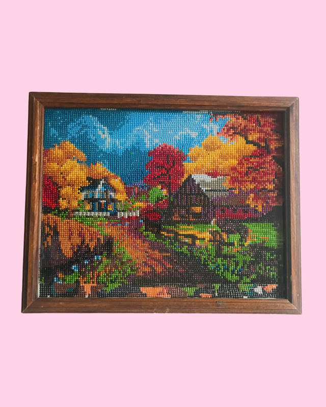 Vintage Bead Art Framed 14 in x 11 in
