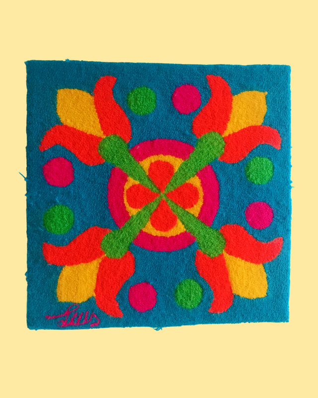 Handmade Vintage Wool on Canvas Art 16 in x 16 in