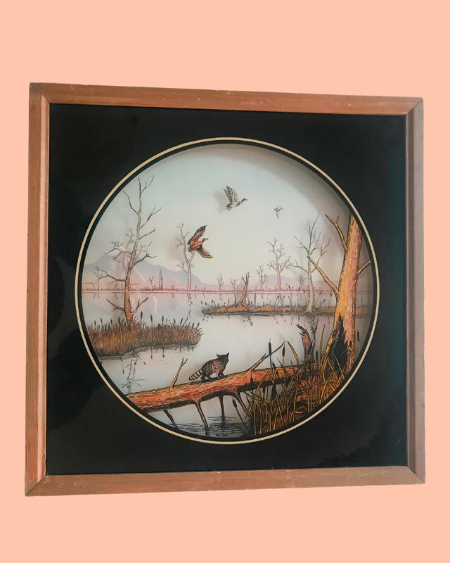 Lu-Lu&#39;s Vintage 3-D Framed Glass Art 17 in x 17 in