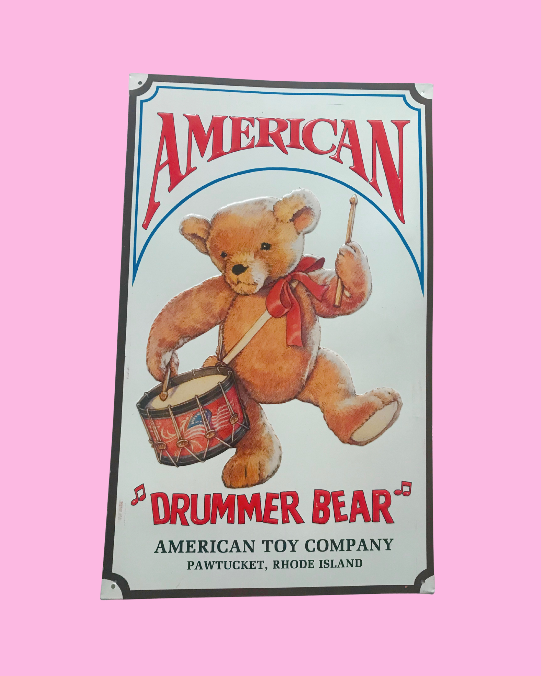 American Drummer Bear Tin Art 16 in x 10 in