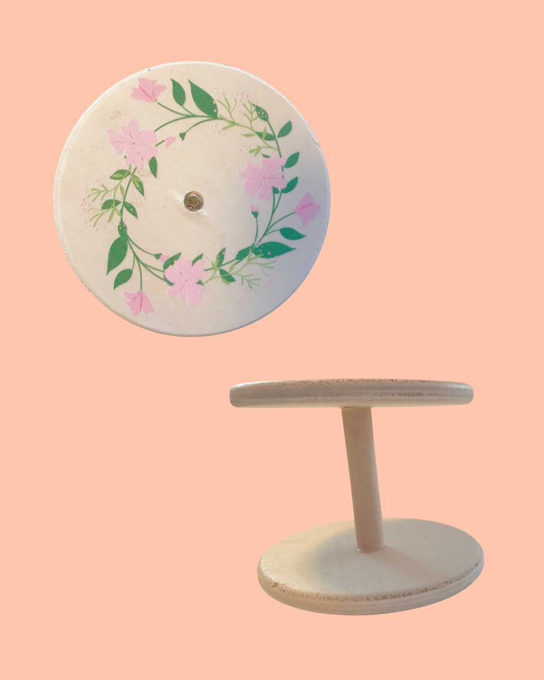 Handmade Spool with Pink Flowers 3 inches tall and 4 inches wide