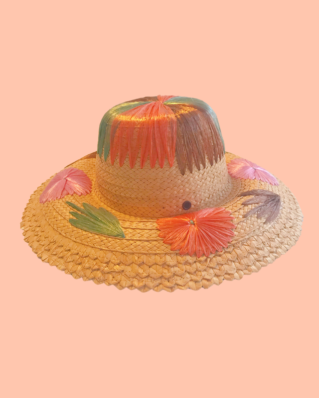 Straw Hat with Woven Flowers