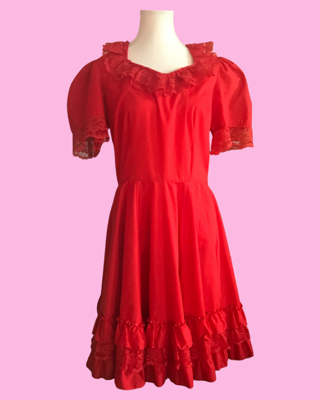 Cotton Red Ruffle Dress - Size Med