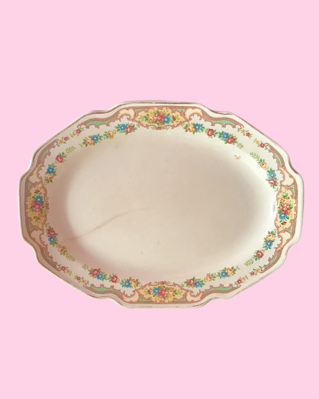 Vintage Serving Platter with Tiny Flowers 11 1/2 inches x 8 1/2 inches