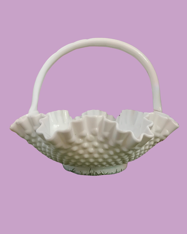 Vintage Fenton Milk Glass Hobnail Large Basket
