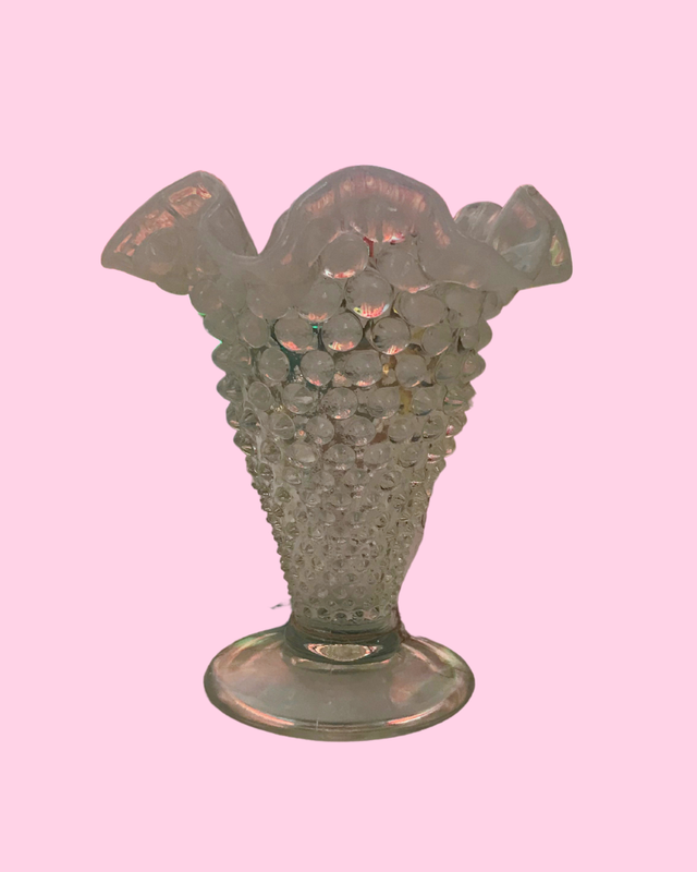 Vintage Fenton Hobnail French Opalescent Double Crimped Trumpet Vase