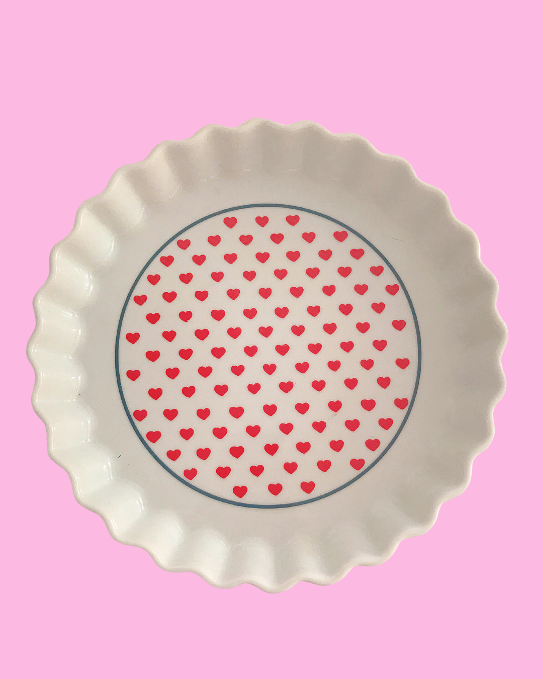 Vintage Copco Country Fine Porcelain Scalloped Dish with Hearts 10 in (1982)